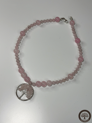 Yaşam Ağacı Pembe Kuvars Doğal Taş Kolye