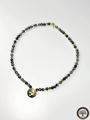 Burç Tasarım Obsidyen Doğal Taş Kolye