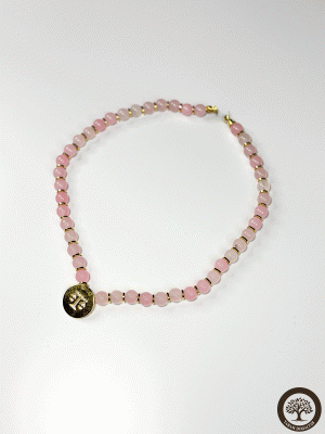 Burç Tasarım Pembe Kuvars Doğal Taş Kolye (10mm)