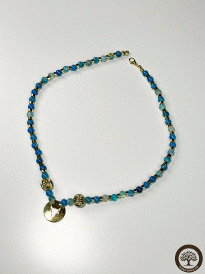 Burç Tasarım Mavi Akik Doğal Taş Kolye